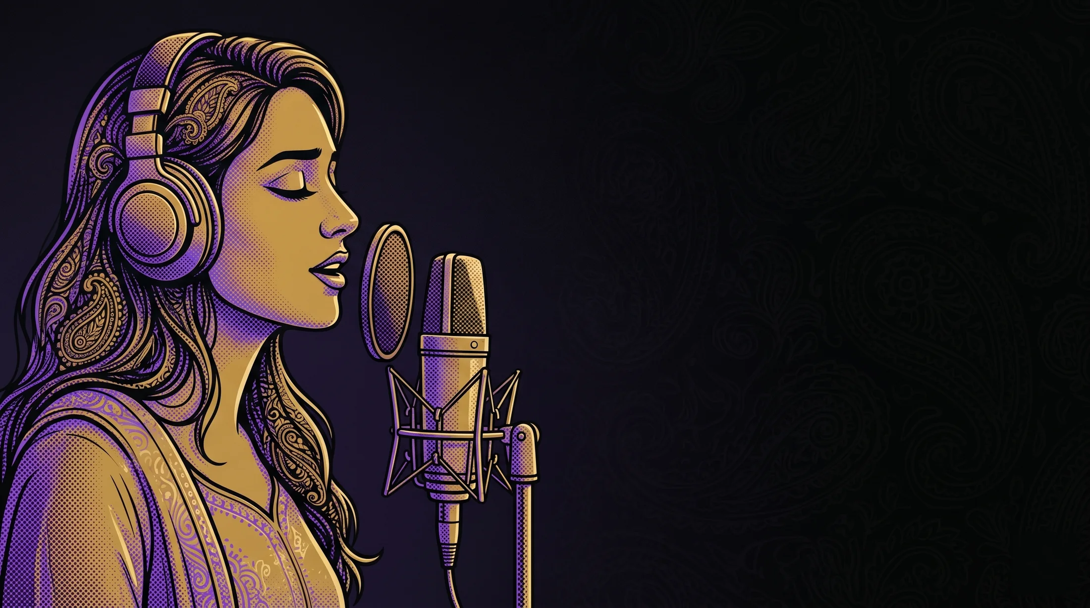 Vocalist at the microphone, low-lit live room — the artist at the source of the record.