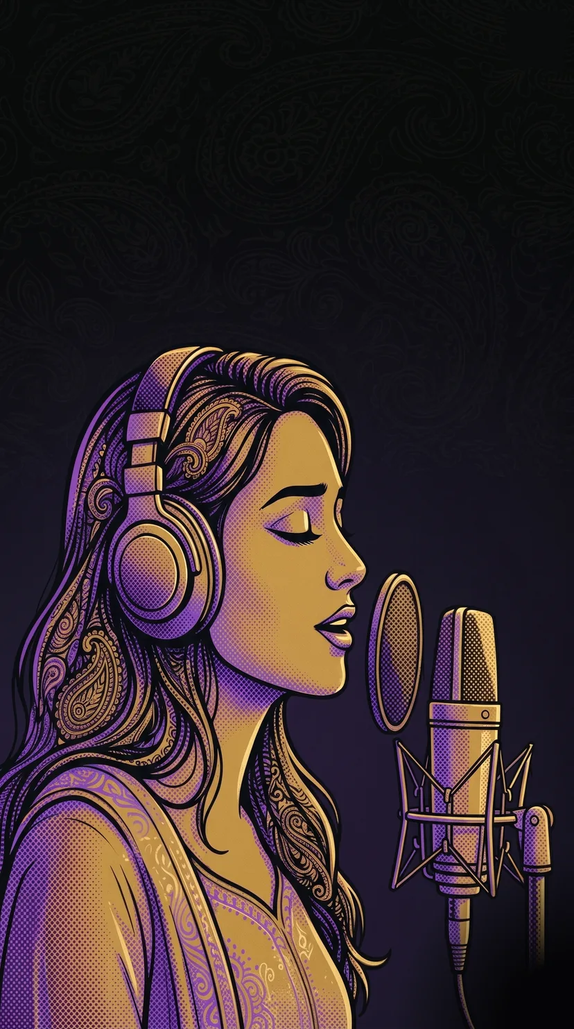 Vocalist at the microphone, low-lit live room — the artist at the source of the record.